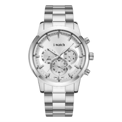 آی واچ کرونوگراف فلزی قاب استیل صفحه سیلور بند استیل مردانه 190304
