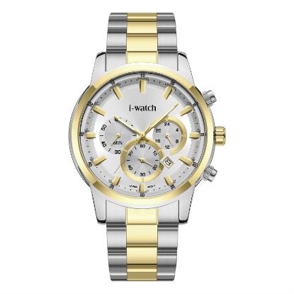 آی واچ کرونوگراف فلزی قاب دورنگ صفحه سیلور بند دورنگ مردانه 190304