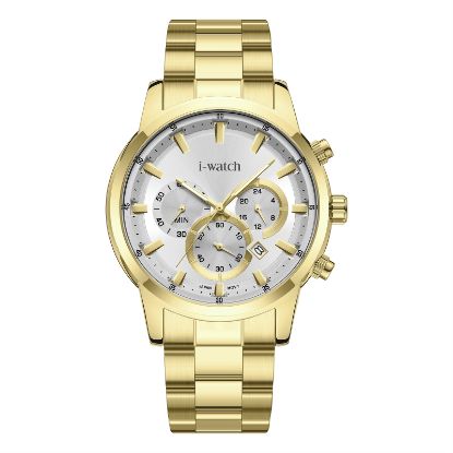 آی واچ کرونوگراف فلزی قاب طلایی صفحه سیلور بند طلایی مردانه 190304