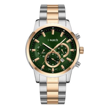 آی واچ کرونوگراف فلزی قاب دورنگ رزگلد صفحه سبز بند دورنگ رزگلد مردانه 190304