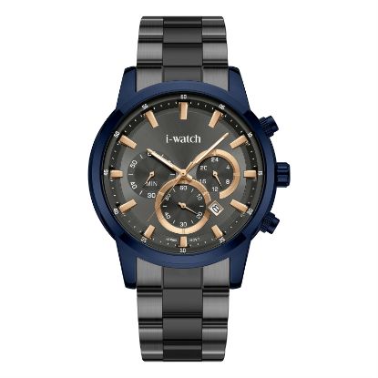 آی واچ کرونوگراف فلزی قاب سرمه ای دودی صفحه دودی بند سرمه ای دودی مردانه 190304
