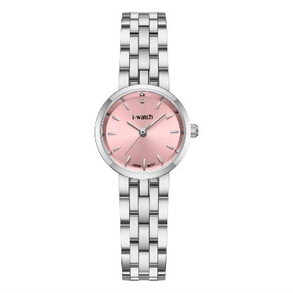 آی واچ کلاسیک فلزی قاب استیل صفحه صورتی بند استیل زنانه 190284