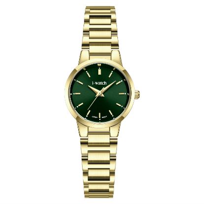 آی واچ کلاسیک فلزی قاب طلایی صفحه سبز بند طلایی زنانه 190285