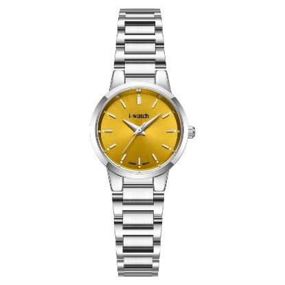 آی واچ کلاسیک فلزی قاب استیل صفحه زرد بند استیل زنانه 190285