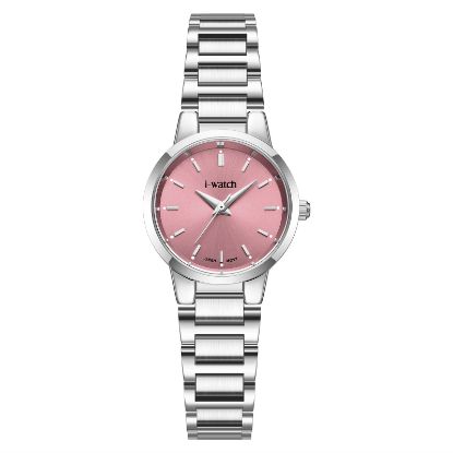 آی واچ کلاسیک فلزی قاب استیل صفحه صورتی بند استیل زنانه 190285