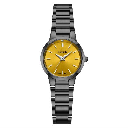 آی واچ کلاسیک فلزی قاب دودی صفحه زرد بند دودی زنانه 190285
