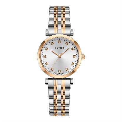 آی واچ کلاسیک فلزی قاب دورنگ رزگلد صفحه سیلور بند دورنگ رزگلد زنانه 190286