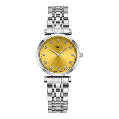 آی واچ کلاسیک فلزی قاب استیل صفحه زرد بند استیل زنانه 190286