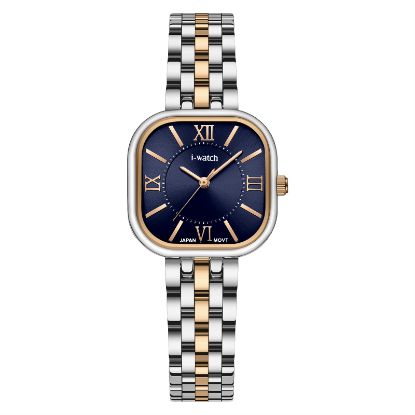 آی واچ کلاسیک فلزی قاب دورنگ رزگلد صفحه سرمه ای بند دورنگ رزگلد زنانه 190287