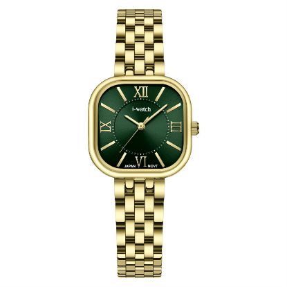 آی واچ کلاسیک فلزی قاب طلایی صفحه سبز بند طلایی زنانه 190287