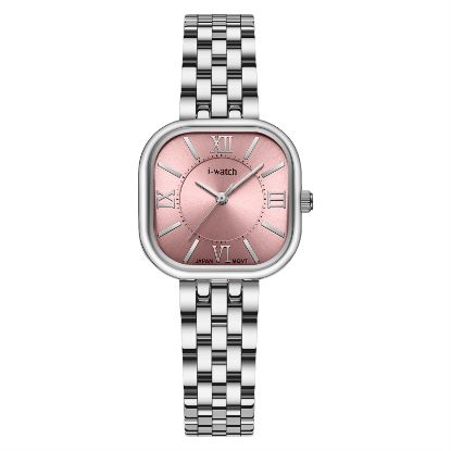 آی واچ کلاسیک فلزی قاب استیل صفحه صورتی بند استیل زنانه 190287