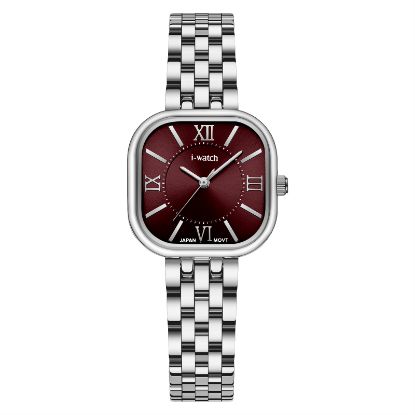 آی واچ کلاسیک فلزی قاب استیل صفحه قرمز بند استیل زنانه 190287