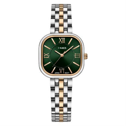 آی واچ کلاسیک فلزی قاب دورنگ رزگلد صفحه سبز بند دورنگ رزگلد زنانه 190287