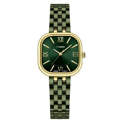 آی واچ کلاسیک فلزی قاب طلایی صفحه سبز بند سبز زنانه 190287