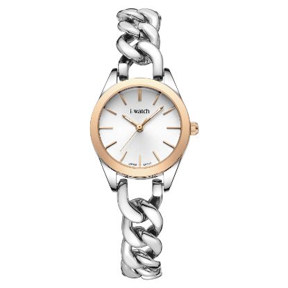 آی واچ کلاسیک فلزی قاب دورنگ رزگلد صفحه سیلور بند دورنگ رزگلد زنانه 190289