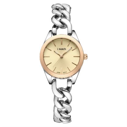 آی واچ کلاسیک فلزی قاب دورنگ رزگلد صفحه کرم بند دورنگ رزگلد زنانه 190289