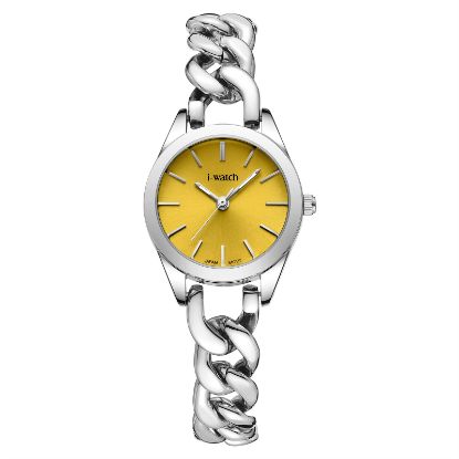 آی واچ کلاسیک فلزی قاب استیل صفحه زرد بند استیل زنانه 190289