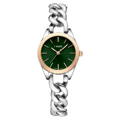 آی واچ کلاسیک فلزی قاب دورنگ رزگلد صفحه سبز بند دورنگ رزگلد زنانه 190289