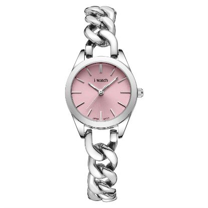 آی واچ کلاسیک فلزی قاب استیل صفحه صورتی بند استیل زنانه 190289