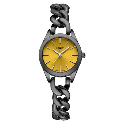 آی واچ کلاسیک فلزی قاب دودی صفحه زرد بند دودی زنانه 190289