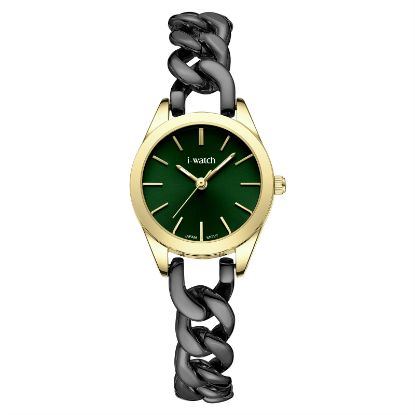 آی واچ کلاسیک فلزی قاب طلایی صفحه سبز بند دودی زنانه 190289