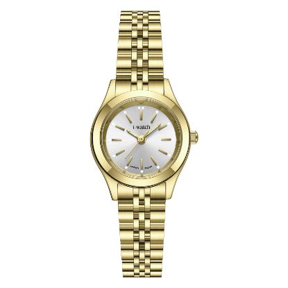 آی واچ کلاسیک فلزی قاب طلایی صفحه سیلور بند طلایی زنانه 190292