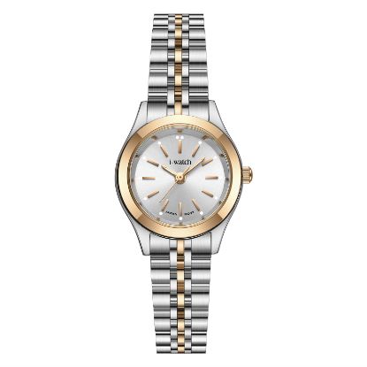 آی واچ کلاسیک فلزی قاب دورنگ رزگلد صفحه سیلور بند دورنگ رزگلد زنانه 190292