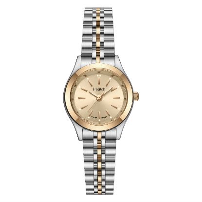 آی واچ کلاسیک فلزی قاب دورنگ رزگلد صفحه کرم بند دورنگ رزگلد زنانه 190292