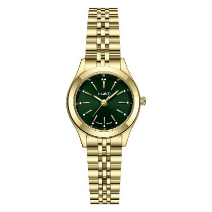 آی واچ کلاسیک فلزی قاب طلایی صفحه سبز بند طلایی زنانه 190292