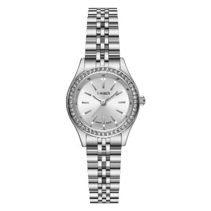 آی واچ کلاسیک فلزی قاب استیل صفحه سیلور نگین دار بند استیل زنانه 190292