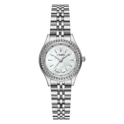 آی واچ کلاسیک فلزی قاب استیل صفحه صدفی نگین دار بند استیل زنانه 190292