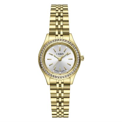 آی واچ کلاسیک فلزی قاب طلایی صفحه سیلور نگین دار بند طلایی زنانه 190292