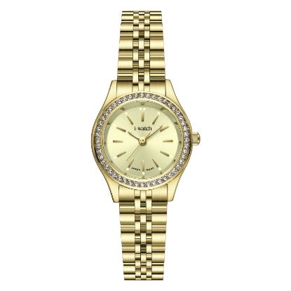 آی واچ کلاسیک فلزی قاب طلایی صفحه طلایی نگین دار بند طلایی زنانه 190292