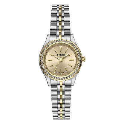 آی واچ کلاسیک فلزی قاب دورنگ صفحه کرم نگین دار بند دورنگ زنانه 190292