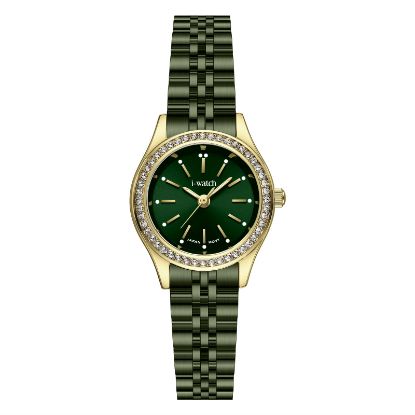 آی واچ کلاسیک فلزی قاب طلایی سبز صفحه سبز نگین دار بند طلایی سبز زنانه 190292