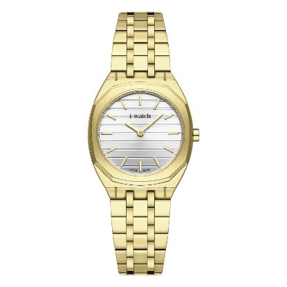 آی واچ کلاسیک فلزی قاب طلایی صفحه سیلور بند طلایی زنانه 190296