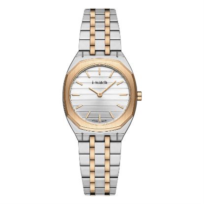 آی واچ کلاسیک فلزی قاب دورنگ رزگلد صفحه سیلور بند دورنگ رزگلد زنانه 190296