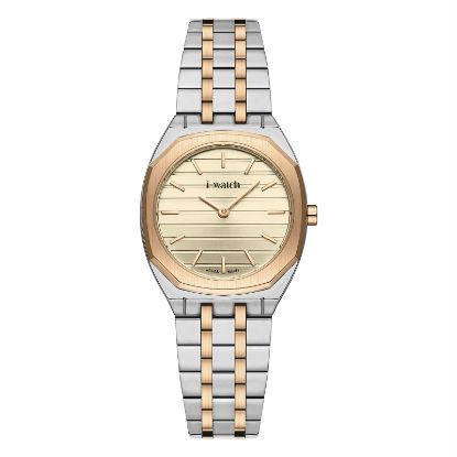 آی واچ کلاسیک فلزی قاب دورنگ رزگلد صفحه کرم بند دورنگ رزگلد زنانه 190296