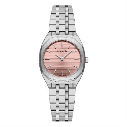 آی واچ کلاسیک فلزی قاب استیل صفحه صورتی بند استیل زنانه 190296
