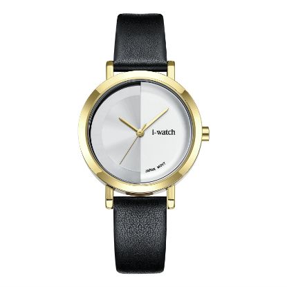 آی واچ کلاسیک چرمی قاب طلایی صفحه سیلور بند مشکی زنانه 190297