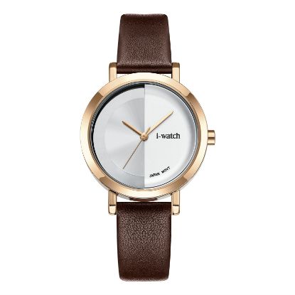آی واچ کلاسیک چرمی قاب رزگلد صفحه سیلور بند قهوه ای زنانه 190297
