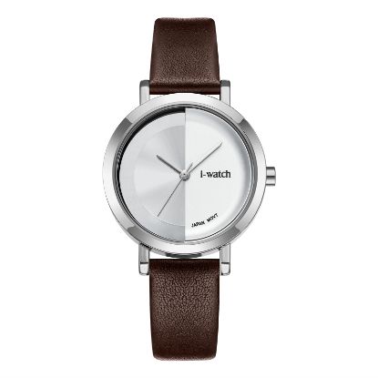 آی واچ کلاسیک چرمی قاب استیل صفحه سیلور بند قهوه ای زنانه 190297