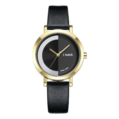 آی واچ کلاسیک چرمی قاب طلایی صفحه دودی بند مشکی زنانه 190297