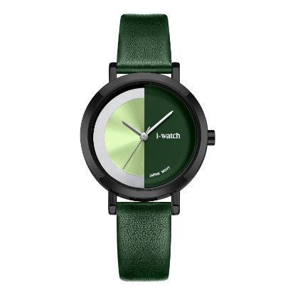 آی واچ کلاسیک چرمی قاب مشکی صفحه سبز بند سبز زنانه 190297