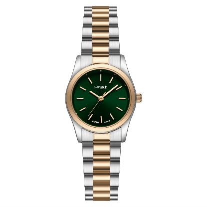 آی واچ کلاسیک فلزی قاب دورنگ رزگلد صفحه سبز بند دورنگ رزگلد زنانه 190300
