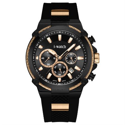 آی واچ کرونوگراف رابر قاب مشکی رزگلد صفحه مشکی بند مشکی مردانه 190312