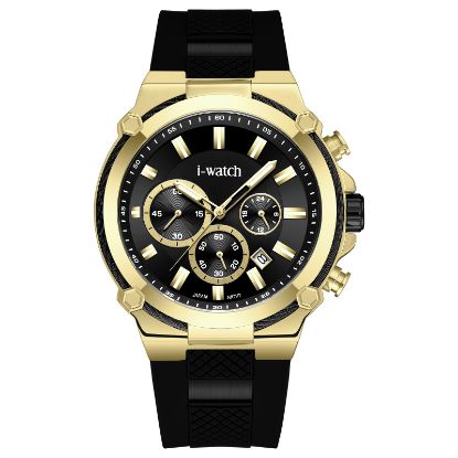 آی واچ کرونوگراف رابر قاب طلایی مشکی صفحه مشکی بند مشکی مردانه 190312