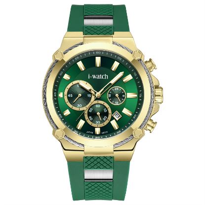 آی واچ کرونوگراف رابر قاب طلایی استیل صفحه سبز بند سبز مردانه 190312