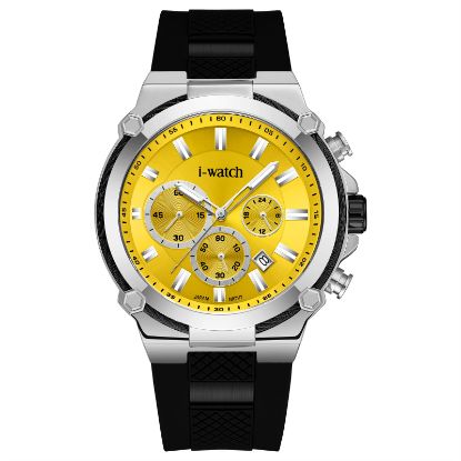 آی واچ کرونوگراف رابر قاب دودی صفحه زرد بند مشکی مردانه 190312