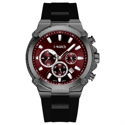 آی واچ کرونوگراف رابر قاب دودی صفحه قرمز بند مشکی مردانه 190312